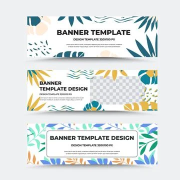 Vector banner template with colorful design, tropical leaves, twigs, abstract Stock Illustration