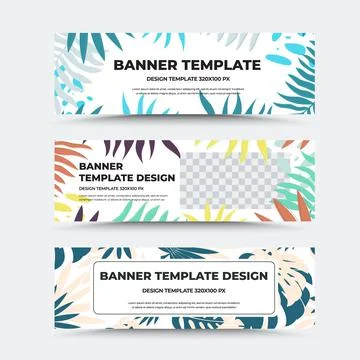 Vector banner template with design, tropical twigs, mansters, palm, abstract  Stock Illustration