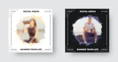 Vector banner template, with design, white, black leaflet background, round b Stock Illustration