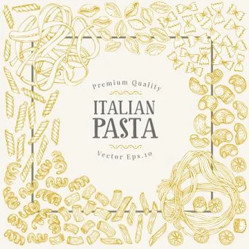 Vector banner template with different types of traditional Italian pasta. Hand Stock Illustration