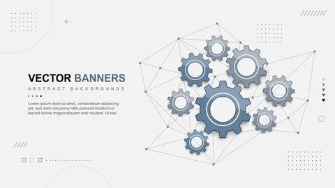 Vector banner template with gears, abstract network, connected nodes, mecha.. イラスト素材