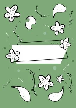 Vector banner template with geometric frame and flowers design elements. イラスト素材