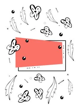 Vector banner template with geometric frame and flowers design elements. Stock Illustration