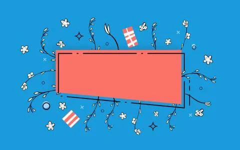 Vector banner template with geometric frame and flowers design elements. Stock Illustration