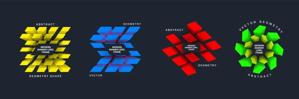 Vector banner template, gradient geometric tag with parallelogram in circle.. Stock Illustration