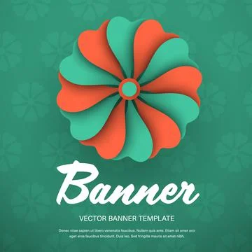 Vector banner template with green, orange flower, postcard with design isolat Stock Illustration