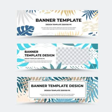 Vector banner template with modern design, illustration of tropical leaves, a Stock Illustration