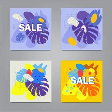 Vector banner template with tropical monstera leaves Stock-Illustration