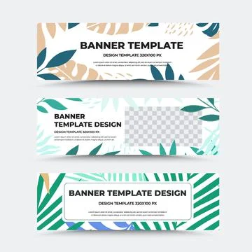 Vector banner template, white background with illustration, tropical leaves,  Stock Illustration