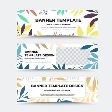 Vector banner template, white background with colorful illustration, tropical Stock Illustration