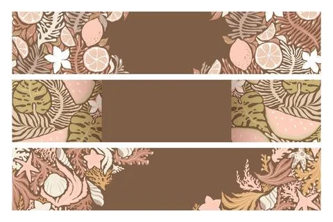 Vector banner templates collection with abstract watermelons, lemons tropic.. Stock Illustration