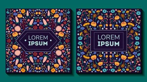 Vector banner templates set with doodles floral invitation cards Stock Illustration