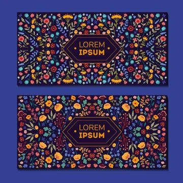 Vector banner templates set with doodles floral invitation cards Stock Illustration