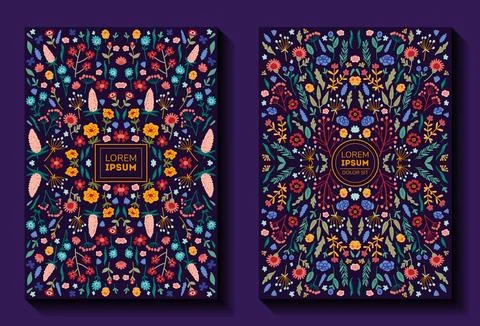 Vector banner templates set with doodles floral invitation cards Stock Illustration