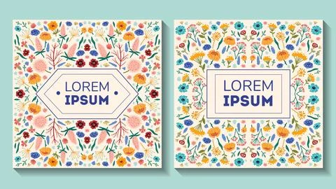 Vector banner templates set with doodles floral invitation cards Stock Illustration