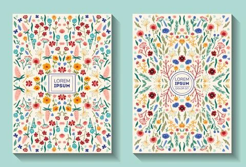 Vector banner templates set with doodles floral invitation cards Stock Illustration