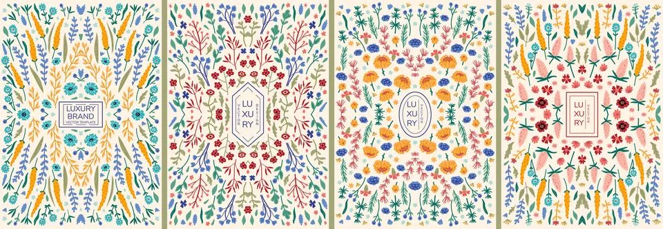 Vector banner templates set with doodles floral invitation cards Stock Illustration