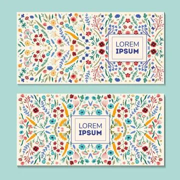 Vector banner templates set with doodles floral invitation cards Stock Illustration