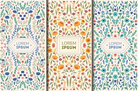 Vector banner templates set with doodles floral invitation cards Stock Illustration