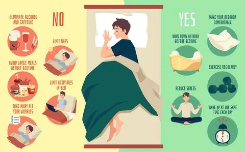 Vector banner with tips for healthy night sleep and rules for prevent to Stock Illustration