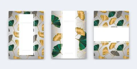 Vector banner tropical flyer design with leaves of ginkgo biloba. Copy Space. Stock Illustration