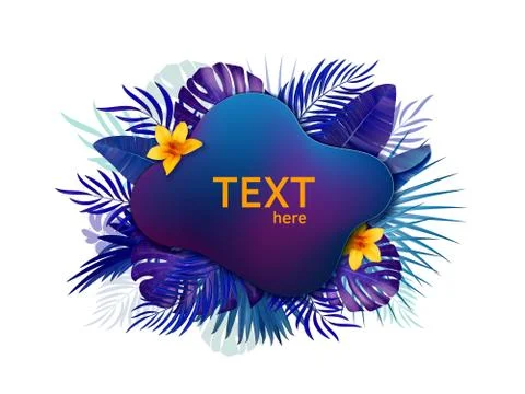 Vector banner with tropical leaf and flowers. Violet, blue Stock Illustration