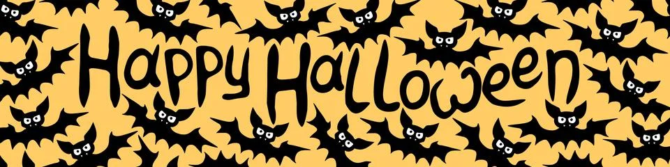 Vector banner with vampire bats and Happy Halloween lettering. Border, frame, Stock Illustration