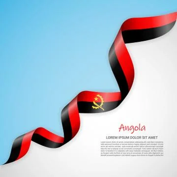 Vector banner in white and blue colors and waving ribbon with flag of Angola Stock Illustration