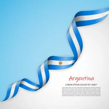 Vector banner in white and blue colors and waving ribbon with flag of Argentina Stock Illustration
