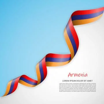 Vector banner in white and blue colors and waving ribbon with flag of Armenia Stock Illustration