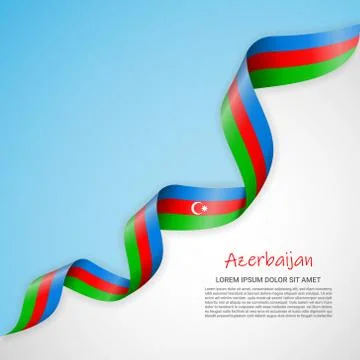 Vector banner in white and blue colors and waving ribbon with flag of Azerbaijan Stock Illustration