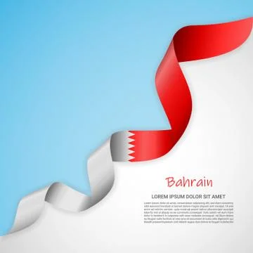 Vector banner in white and blue colors and waving ribbon with flag of Bahrain Stock Illustration