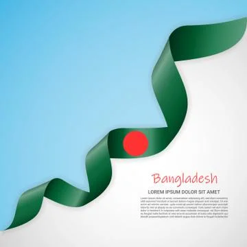 Vector banner in white and blue colors and waving ribbon with flag of Bangladesh Stock Illustration