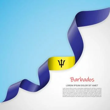 Vector banner in white and blue colors and waving ribbon with flag of Barbados Stock Illustration
