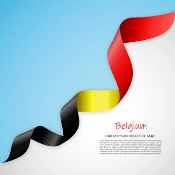 Vector banner in white and blue colors and waving ribbon with flag of Belgium Stock Illustration