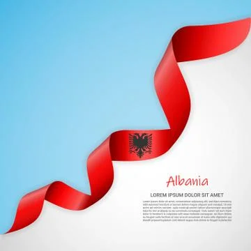 Vector banner in white and blue colors and waving ribbon with flag of Albania Stock Illustration