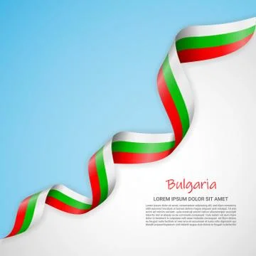 Vector banner in white and blue colors and waving ribbon with flag of Bulgaria Stock Illustration