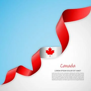 Vector banner in white and blue colors and waving ribbon with flag of Canada Stock Illustration