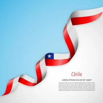 Vector banner in white and blue colors and waving ribbon with flag of Chile Stock Illustration