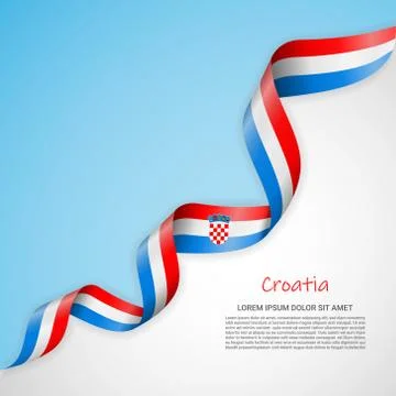 Vector banner in white and blue colors and waving ribbon with flag of Croatia Stock Illustration