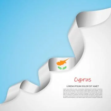 Vector banner in white and blue colors and waving ribbon with flag of Cyprus Stock Illustration