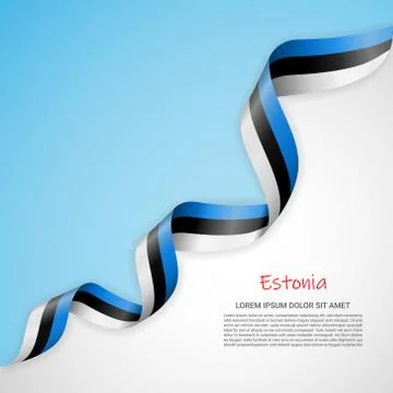Vector banner in white and blue colors and waving ribbon with flag of Estonia Stock Illustration