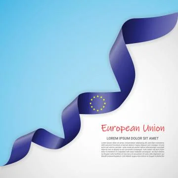 Vector banner in white and blue colors and waving ribbon with flag of Stock Illustration