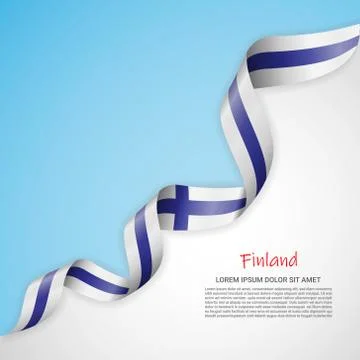 Vector banner in white and blue colors and waving ribbon with flag of Finland Stock Illustration