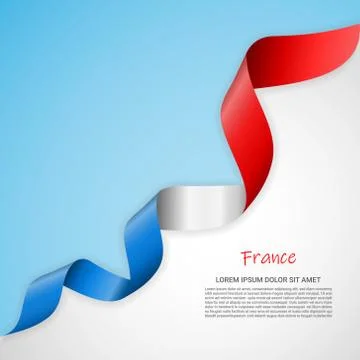 Vector banner in white and blue colors and waving ribbon with flag of France Stock Illustration