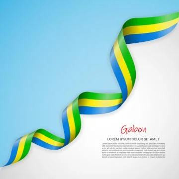 Vector banner in white and blue colors and waving ribbon with flag of Gabon Stock Illustration