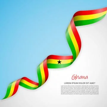 Vector banner in white and blue colors and waving ribbon with flag of Ghana Stock Illustration