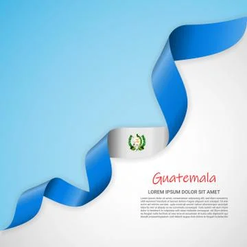 Vector banner in white and blue colors and waving ribbon with flag of Guatemala Stock Illustration