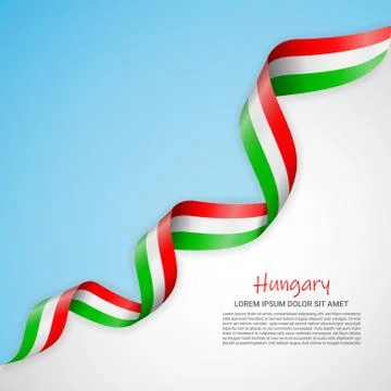 Vector banner in white and blue colors and waving ribbon with flag of Hungary Stock Illustration