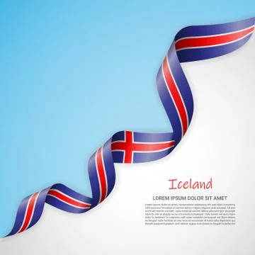 Vector banner in white and blue colors and waving ribbon with flag of Iceland Stock Illustration